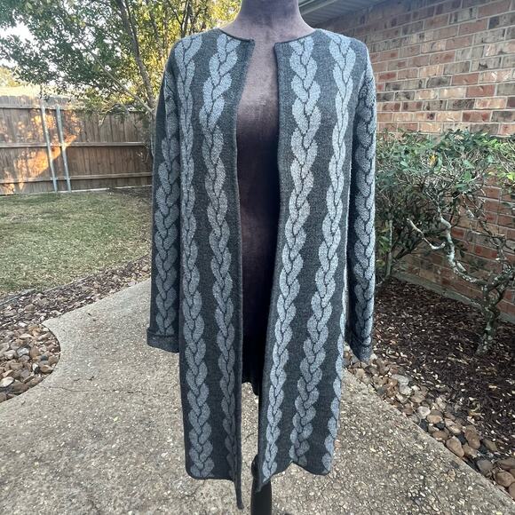 Gray and Black Long Knit Cardigan Teacher Academia Pockets L - Picture 5 of 9